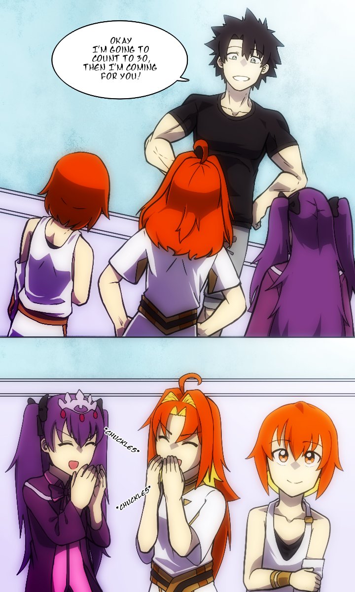 fujimaru ritsuka, fujimaru tia, fujimaru schnee, and fujimaru teucer (original and 2 more) drawn by lazyartlazy12