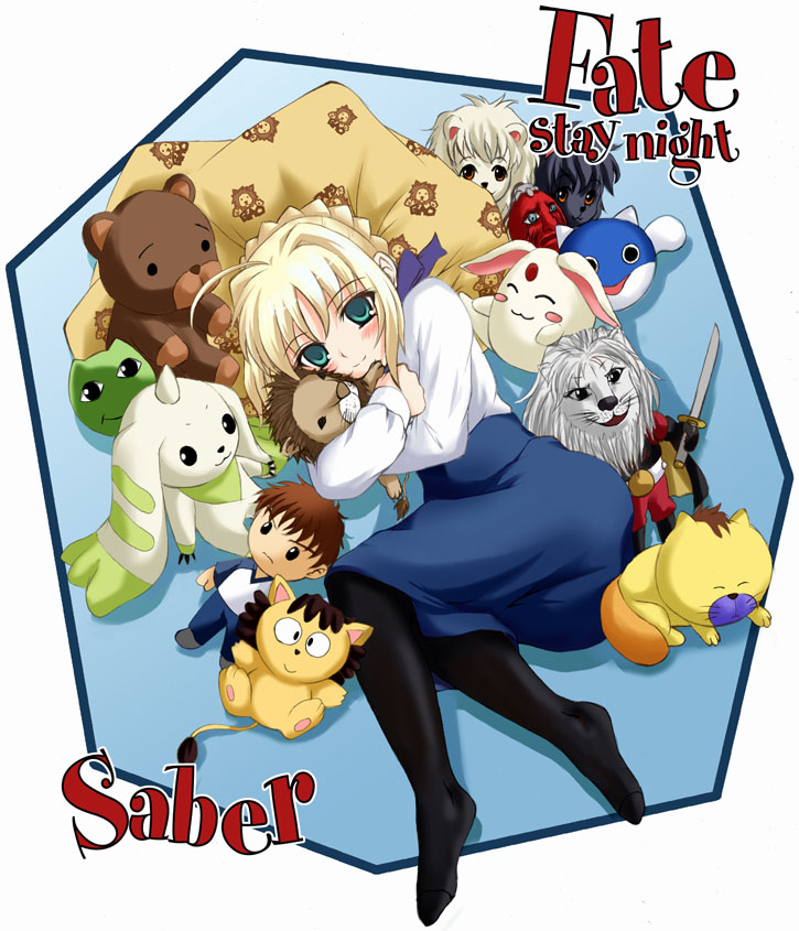 artoria pendragon, saber, emiya shirou, terriermon, and mokona (fate and 4 more)