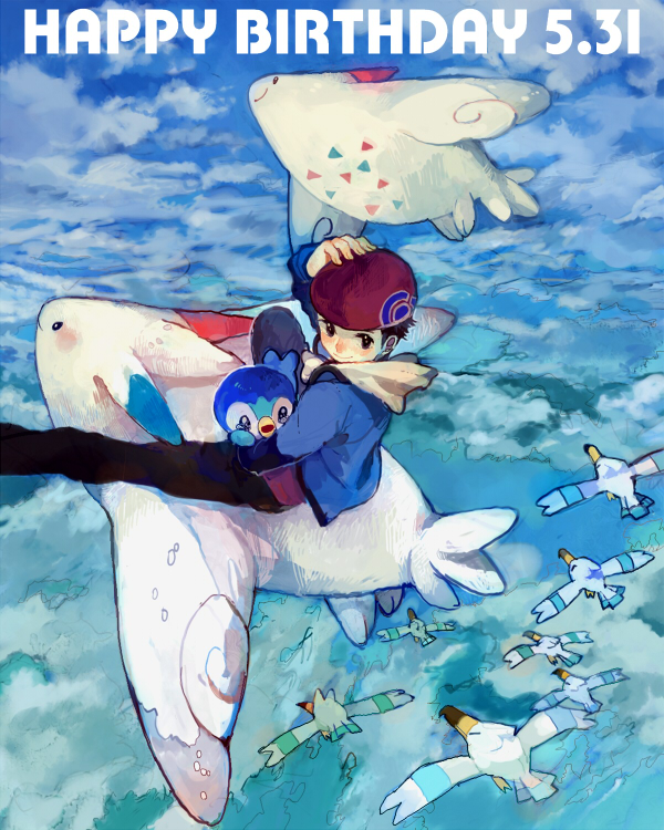 piplup, lucas, wingull, and togetic (pokemon and 1 more) drawn by minahamu