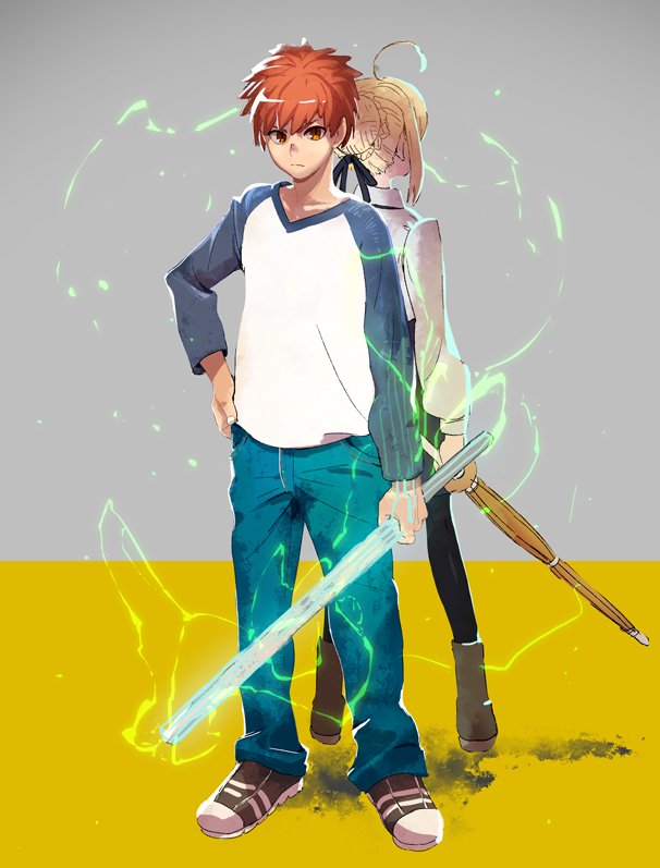 artoria pendragon, saber, and emiya shirou (fate and 1 more) drawn by seimannu
