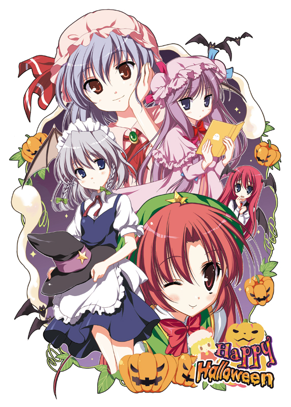 remilia scarlet, flandre scarlet, izayoi sakuya, patchouli knowledge, hong meiling, and 1 more (touhou) drawn by odawara_hakone and shiwasu_horio