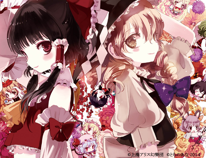 hakurei reimu, kirisame marisa, remilia scarlet, flandre scarlet, alice margatroid, and 5 more (touhou) drawn by maruino