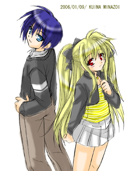 fate testarossa and chrono harlaown (lyrical nanoha and 2 more) drawn by minazoi_kuina