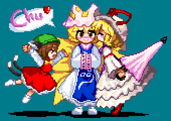 yakumo yukari, yakumo ran, and chen (touhou) drawn by kishimasa