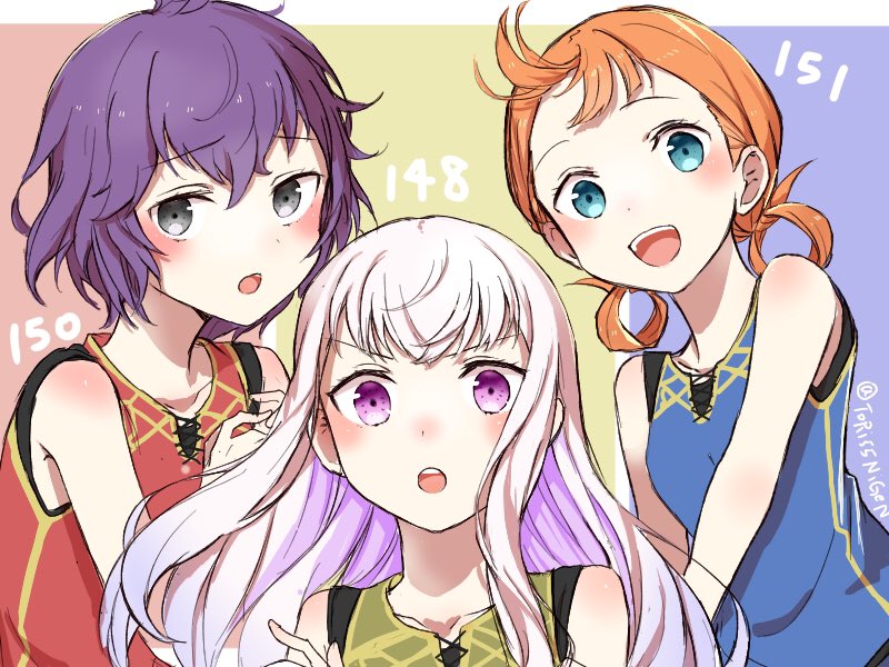 lysithea von ordelia, bernadetta von varley, and annette fantine dominic (fire emblem and 1 more) drawn by tori55nigen