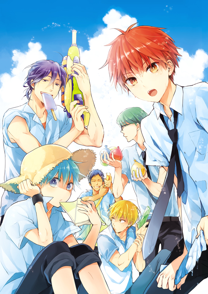 kuroko tetsuya, aomine daiki, kise ryouta, akashi seijuurou, midorima shintarou, and 1 more (kuroko no basuke) drawn by nana_mimari