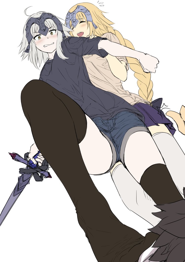 fujimaru ritsuka, jeanne d'arc alter, and jeanne d'arc (fate and 2 more) drawn by akita_hika