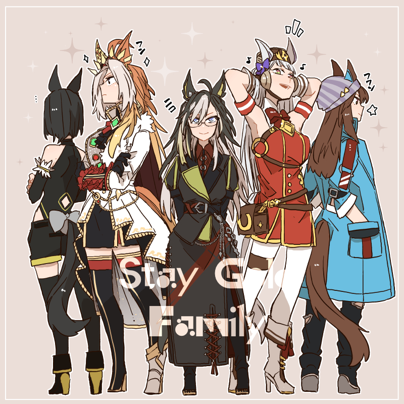 gold ship, nakayama festa, orfevre, dream journey, and kin'iro ryotei (umamusume) drawn by asuka_(junerabitts)