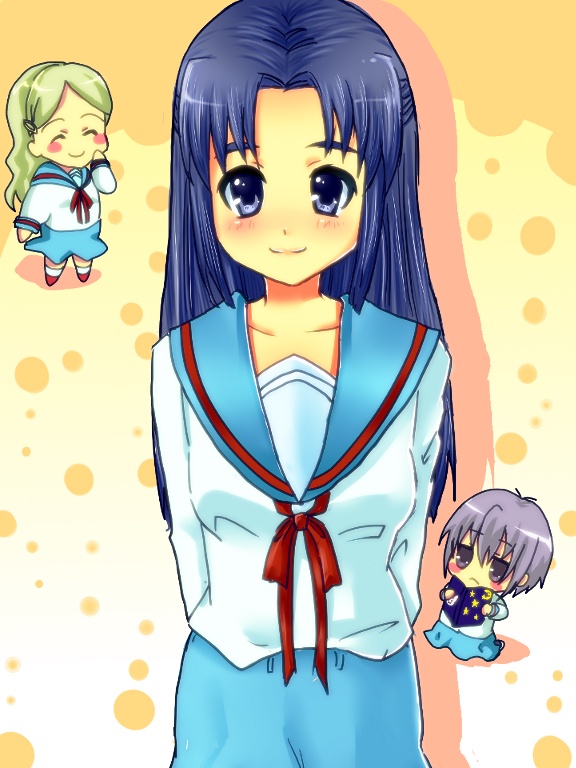 nagato yuki, asakura ryoko, and kimidori emiri (suzumiya haruhi no yuuutsu) drawn by ramachiru