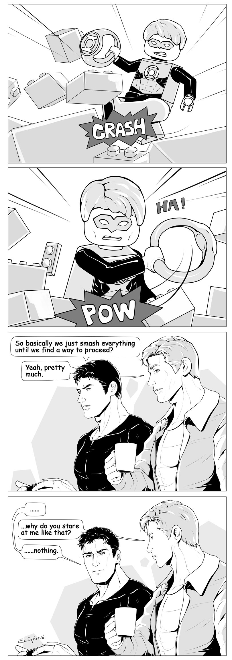bruce wayne, green lantern, and hal jordan (dc comics and 3 more) drawn by evinist