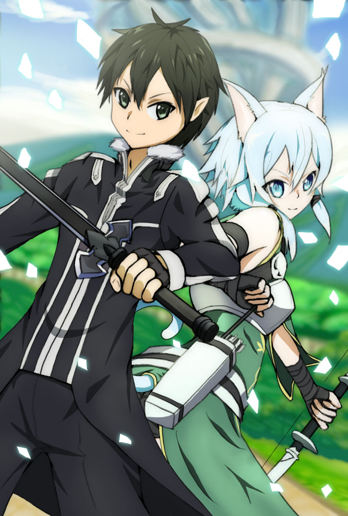 kirito and sinon (sword art online) drawn by on_kazu