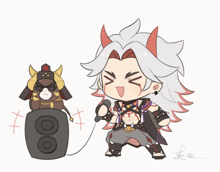 arataki itto and ushi (genshin impact) drawn by shuangfeng