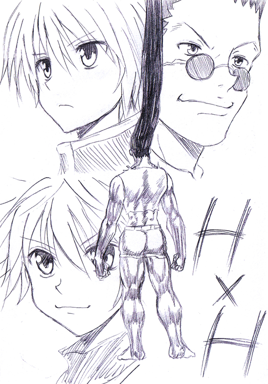 killua zoldyck, kurapika, gon freecss, and leorio paladiknight (hunter x hunter) drawn by watarui