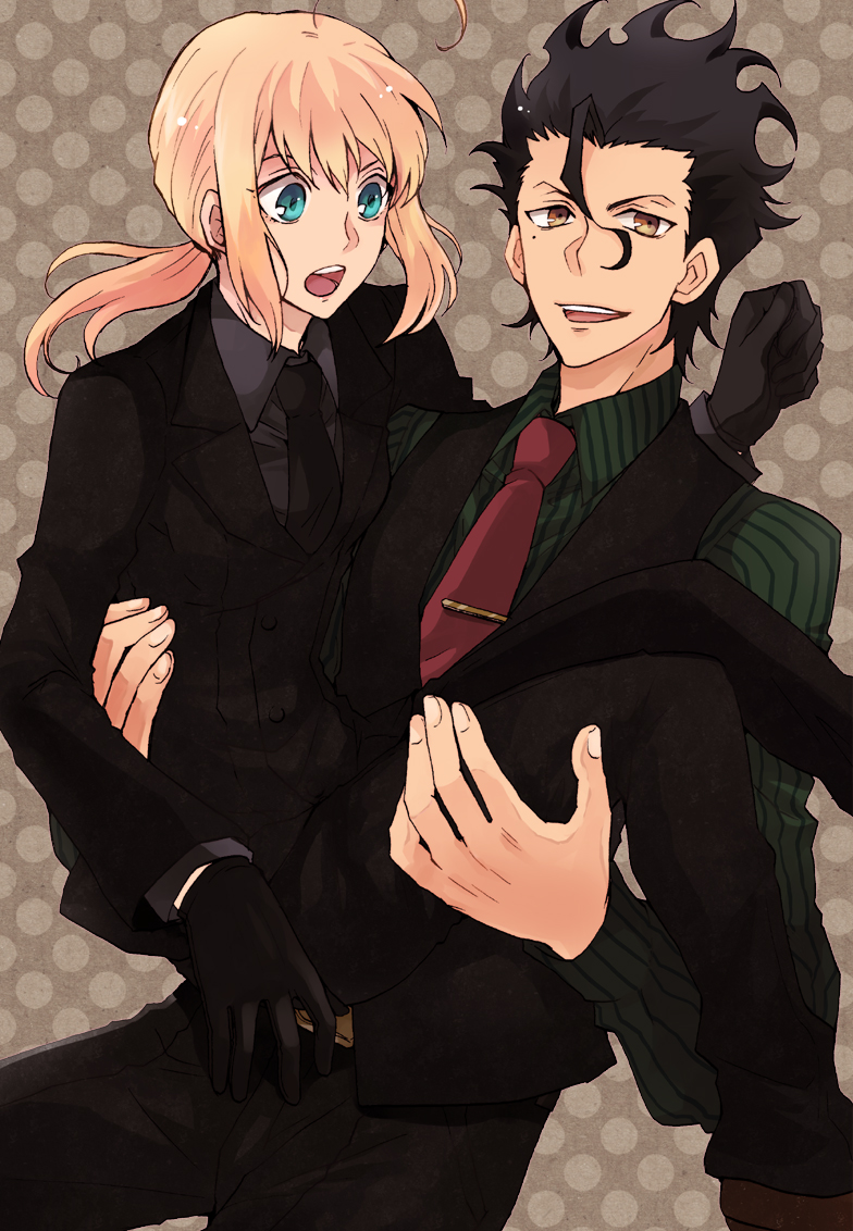 artoria pendragon, saber, and diarmuid ua duibhne (fate and 1 more) drawn by sudachips