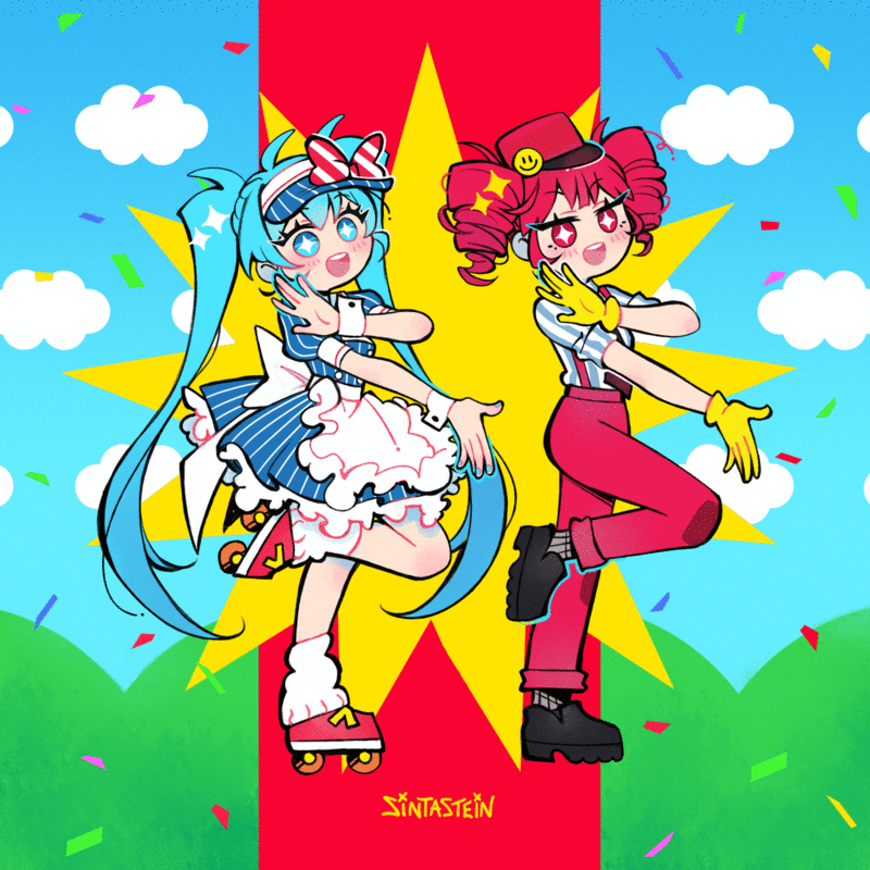 hatsune miku and kasane teto (vocaloid and 2 more) drawn by sintastein