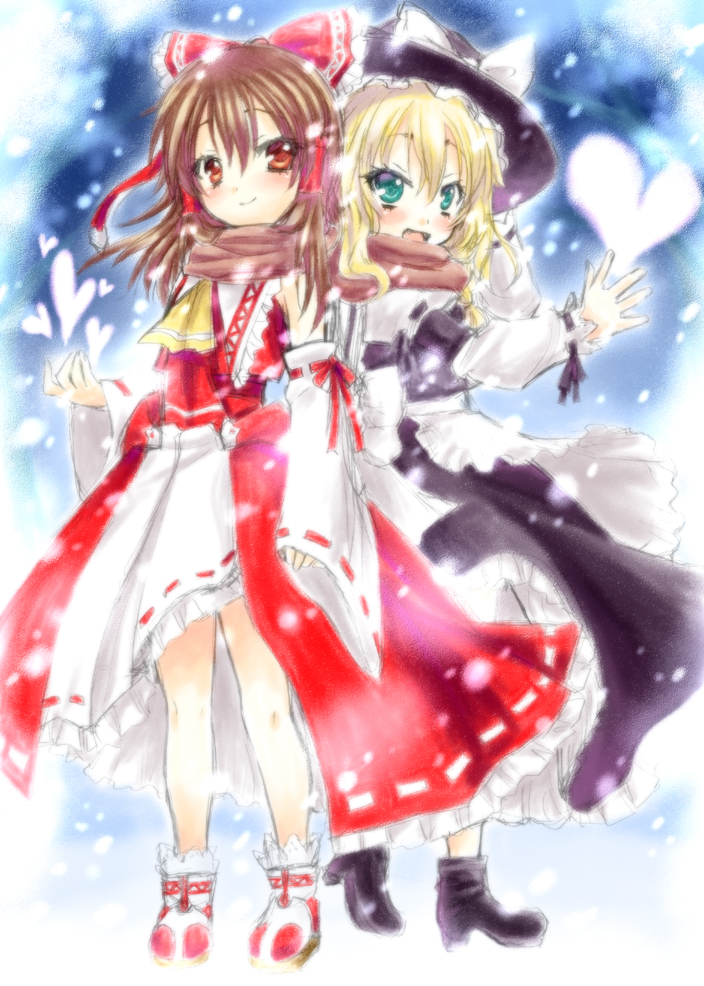 hakurei reimu and kirisame marisa (touhou) drawn by saki_chisuzu