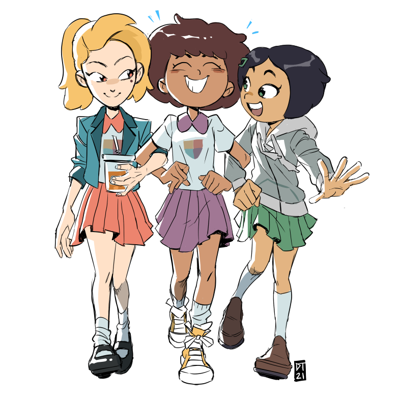 sasha waybright, anne boonchuy, and marcy wu (amphibia) drawn by dana_terrace
