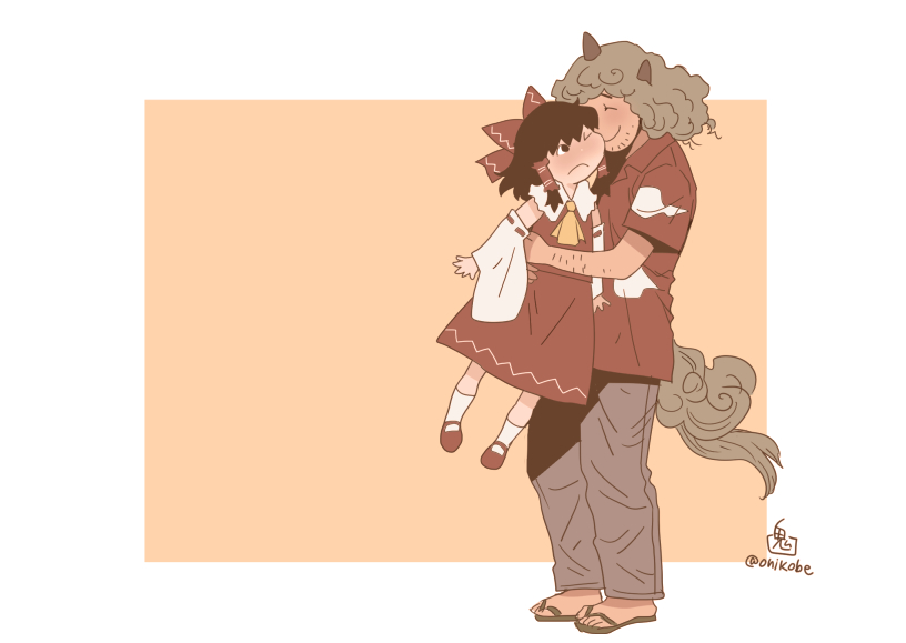 hakurei reimu and komano aunn (touhou) drawn by onikobe_rin