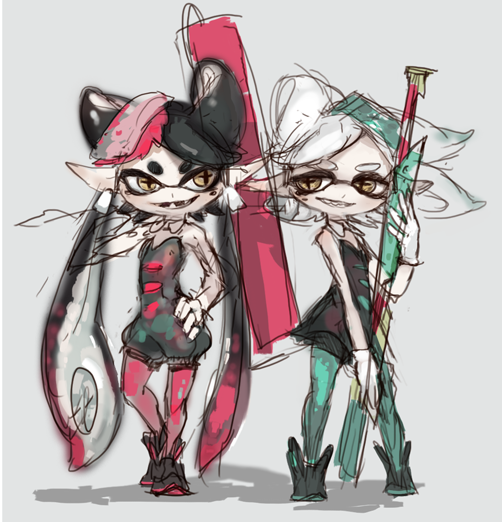callie and marie (splatoon and 1 more) drawn by nootaragibe