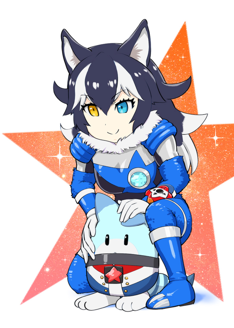 lucky beast, grey wolf, lucky, and ookami blue (kemono friends and 2 more) drawn by ueyama_michirou