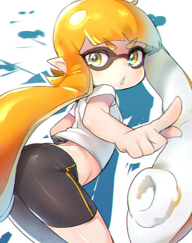 inkling player character and inkling girl (splatoon and 1 more) drawn by naso4