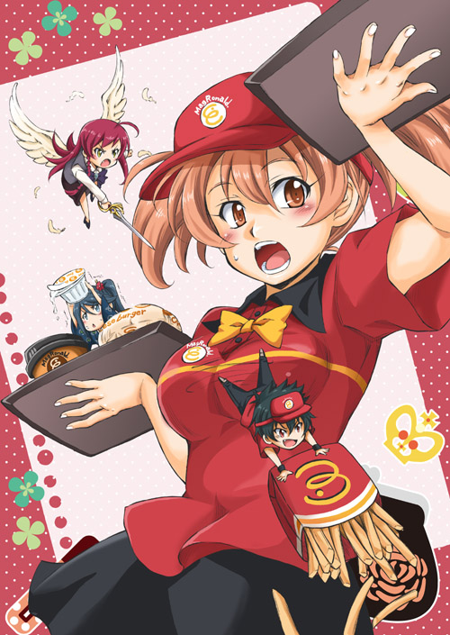 sasaki chiho, yusa emi, maou sadao, and kamazuki suzuno (hataraku maou-sama!) drawn by mizutani_hozumi