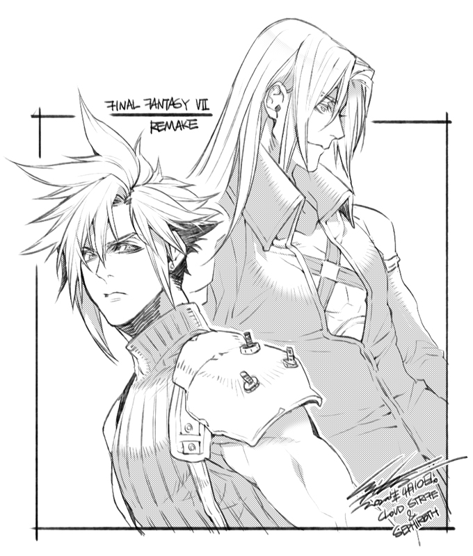 cloud strife and sephiroth (final fantasy and 2 more) drawn by hiryuu_(kugelcruor)