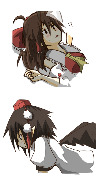 hakurei reimu and shameimaru aya (touhou) drawn by asyura_kumo