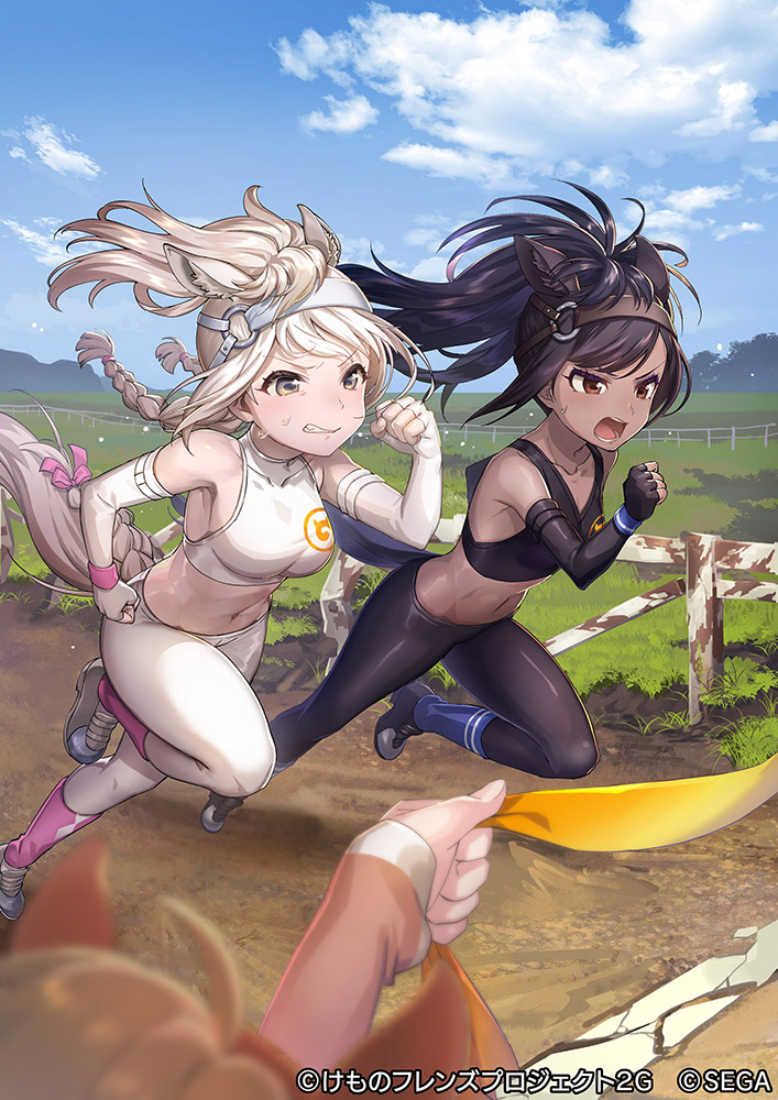 brown thoroughbred, chestnut thoroughbred, and white thoroughbred (kemono friends and 1 more) drawn by mucchiri_shiitake