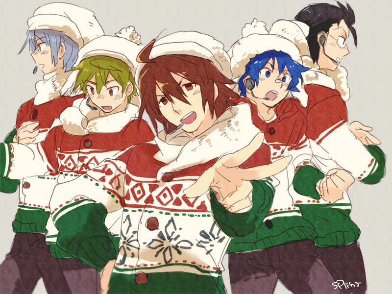 amagase touma, akiyama hayato, sakaki natsuki, kurono genbu, and amamine shu (idolmaster and 1 more) drawn by sano_(splina)