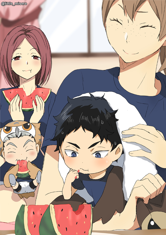 bokuto koutarou, akaashi keiji, shirofuku yukie, and suzumeda kaori (haikyuu!!) drawn by kurot