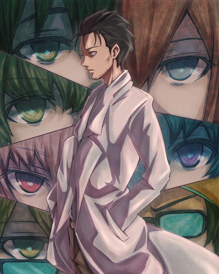 makise kurisu, okabe rintarou, shiina mayuri, amane suzuha, urushibara luka, and 3 more (steins;gate) drawn by inaba-no-kuni-tottori