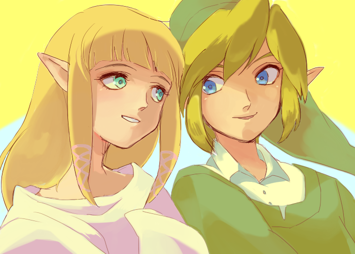 link and princess zelda (the legend of zelda and 1 more) drawn by moja_(hmmh)
