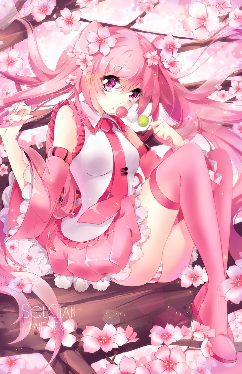 hatsune miku and sakura miku (vocaloid) drawn by squchan