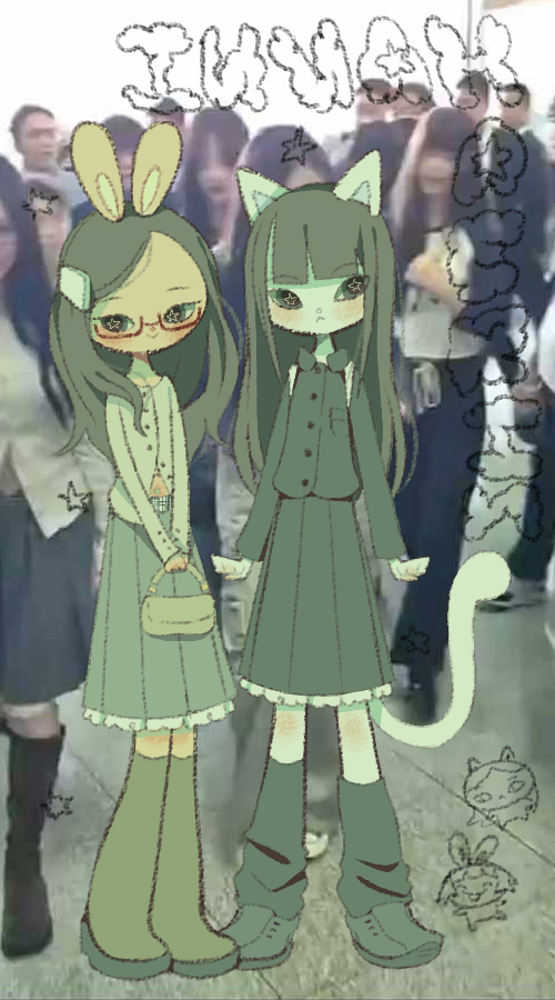 haerin and hanni (real life and 1 more) drawn by tomi_(t4p10c4_)