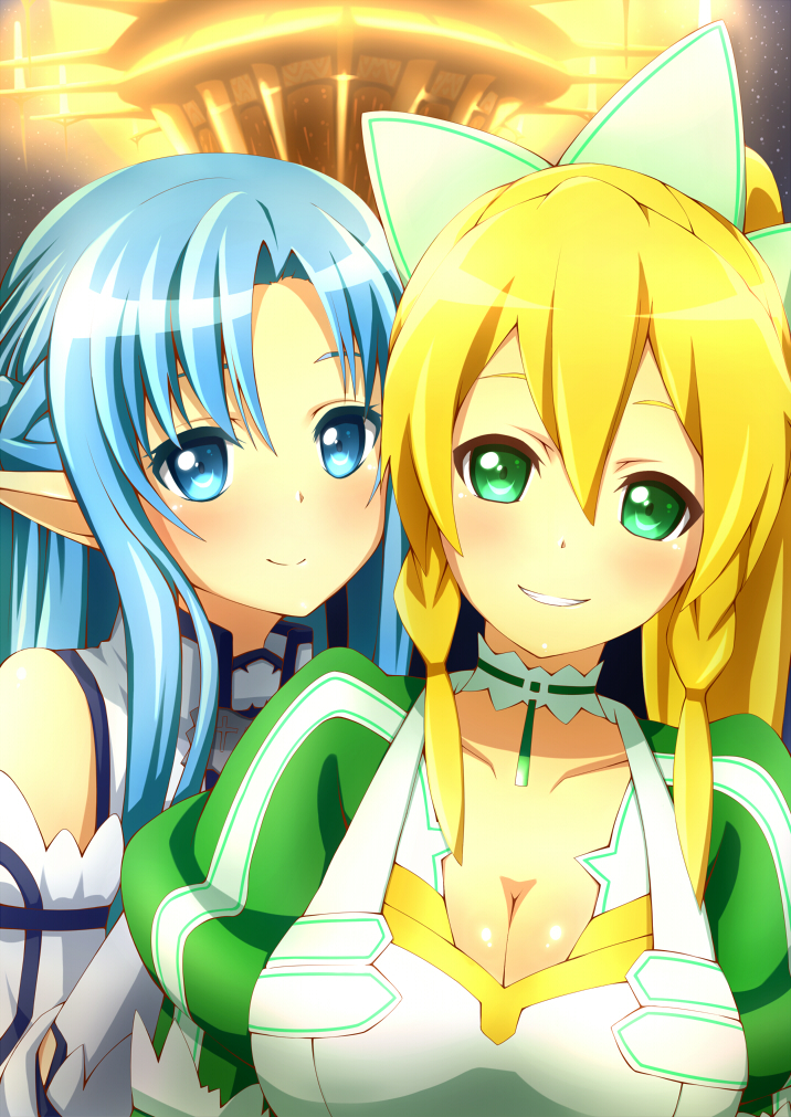 asuna and leafa (sword art online) drawn by jampen