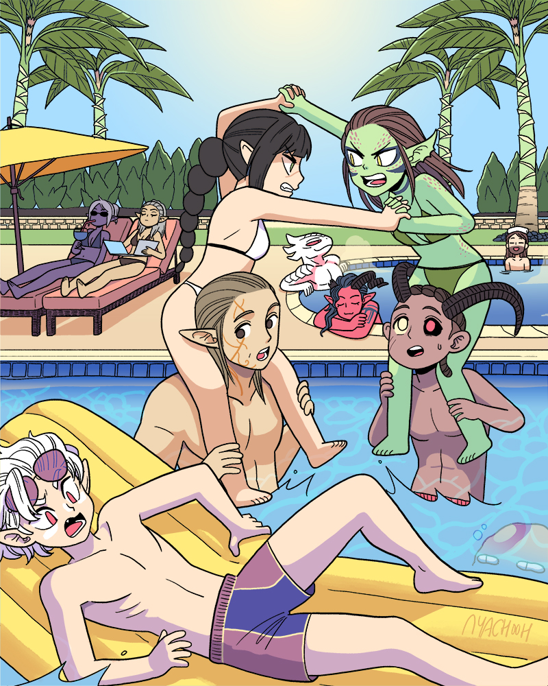 shadowheart, karlach, astarion, halsin, lae'zel, and 5 more (dungeons & dragons and 2 more) drawn by nyachooh