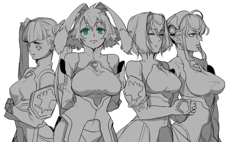 seraphita, tolone, dominia yizkor, kelvena, and g-elements (xenogears) drawn by nanigashi_(xla009)