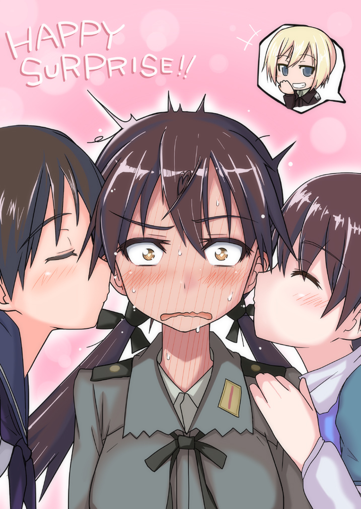 miyafuji yoshika, erica hartmann, gertrud barkhorn, and christiane barkhorn (world witches series and 1 more) drawn by ashiga_oreta