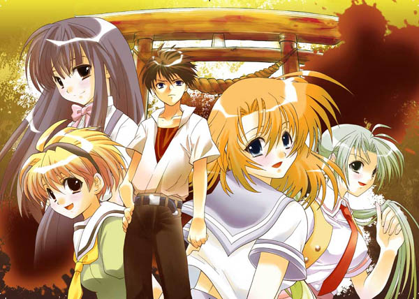 furude rika, ryuuguu rena, houjou satoko, sonozaki mion, and maebara keiichi (higurashi no naku koro ni) drawn by suzuragi_karin