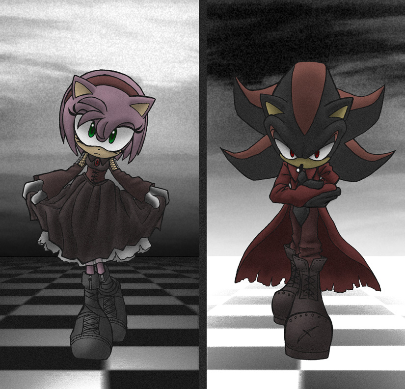 shadow the hedgehog and amy rose (sonic) drawn by tigerfog
