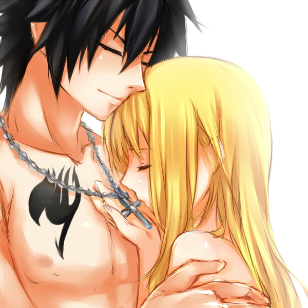 lucy heartfilia and gray fullbuster (fairy tail) drawn by strib_und_werde