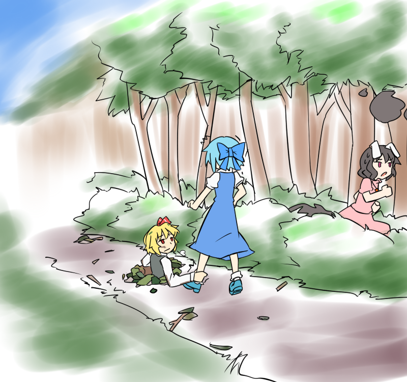 cirno, rumia, and inaba tewi (touhou) drawn by hihachi