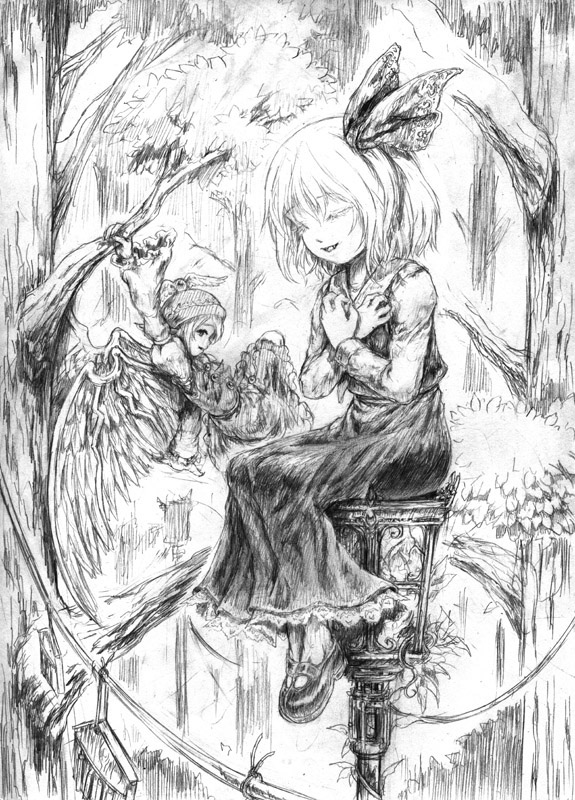 rumia and mystia lorelei (touhou) drawn by katzeh