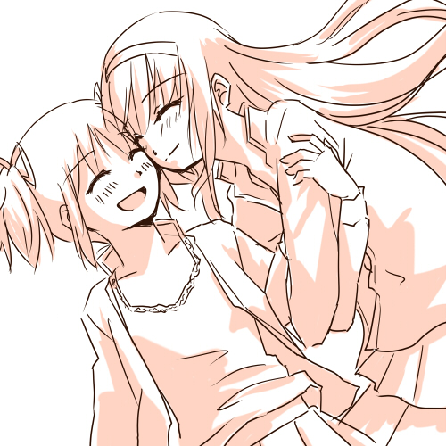 akemi homura and kaname madoka (mahou shoujo madoka magica) drawn by makoto_(dandelion)