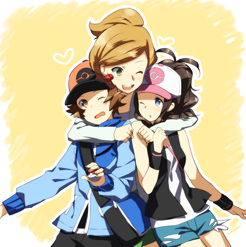 hilda, hilbert, and professor juniper (pokemon and 1 more) drawn by weee_(raemz)