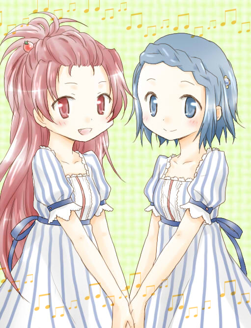 miki sayaka and sakura kyoko (mahou shoujo madoka magica) drawn by isora
