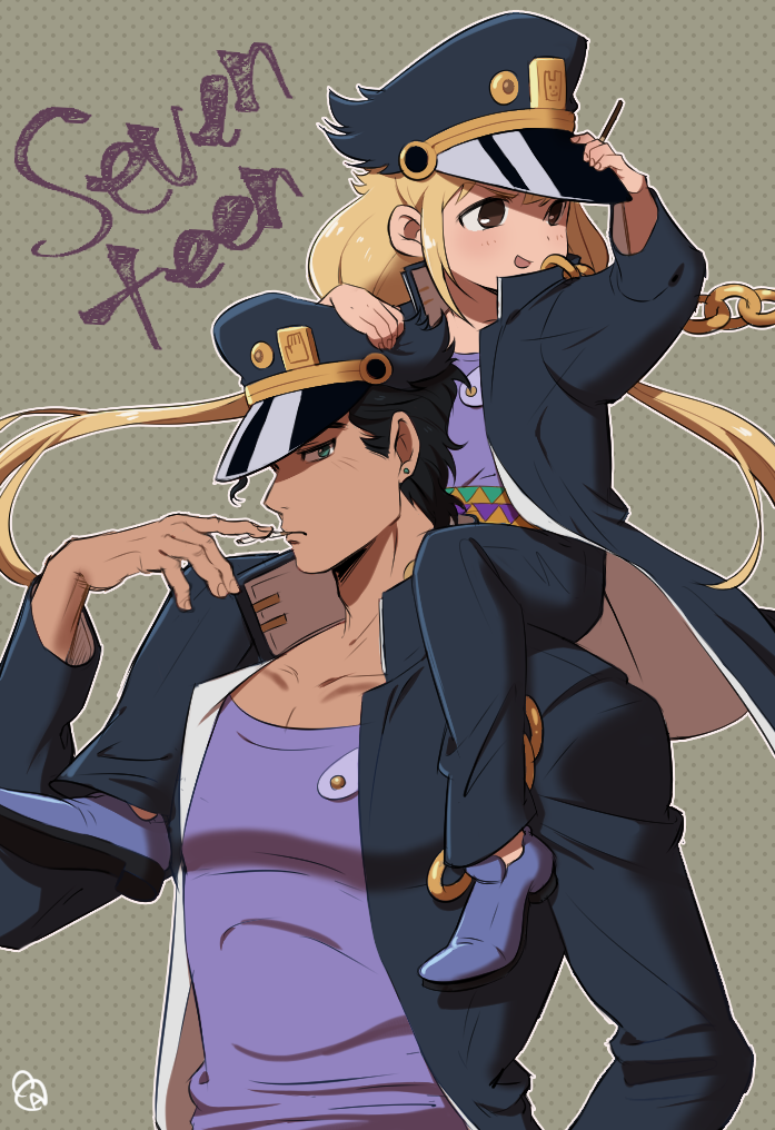 kujo jotaro and futaba anzu (idolmaster and 3 more) drawn by morphin_e