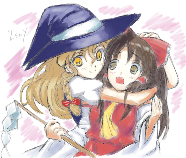 hakurei reimu and kirisame marisa (touhou) drawn by 2sox_(black)