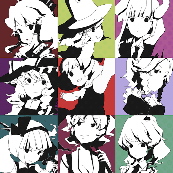 hakurei reimu, kirisame marisa, izayoi sakuya, kochiya sanae, konpaku youmu, and 4 more (touhou and 1 more) drawn by yukizen